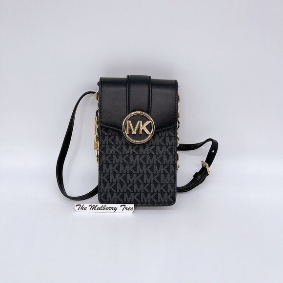 Michael Kors Carmen Small Logo Smartphone Crossbody Bag Black NWT Org $348 - Picture 1 of 10